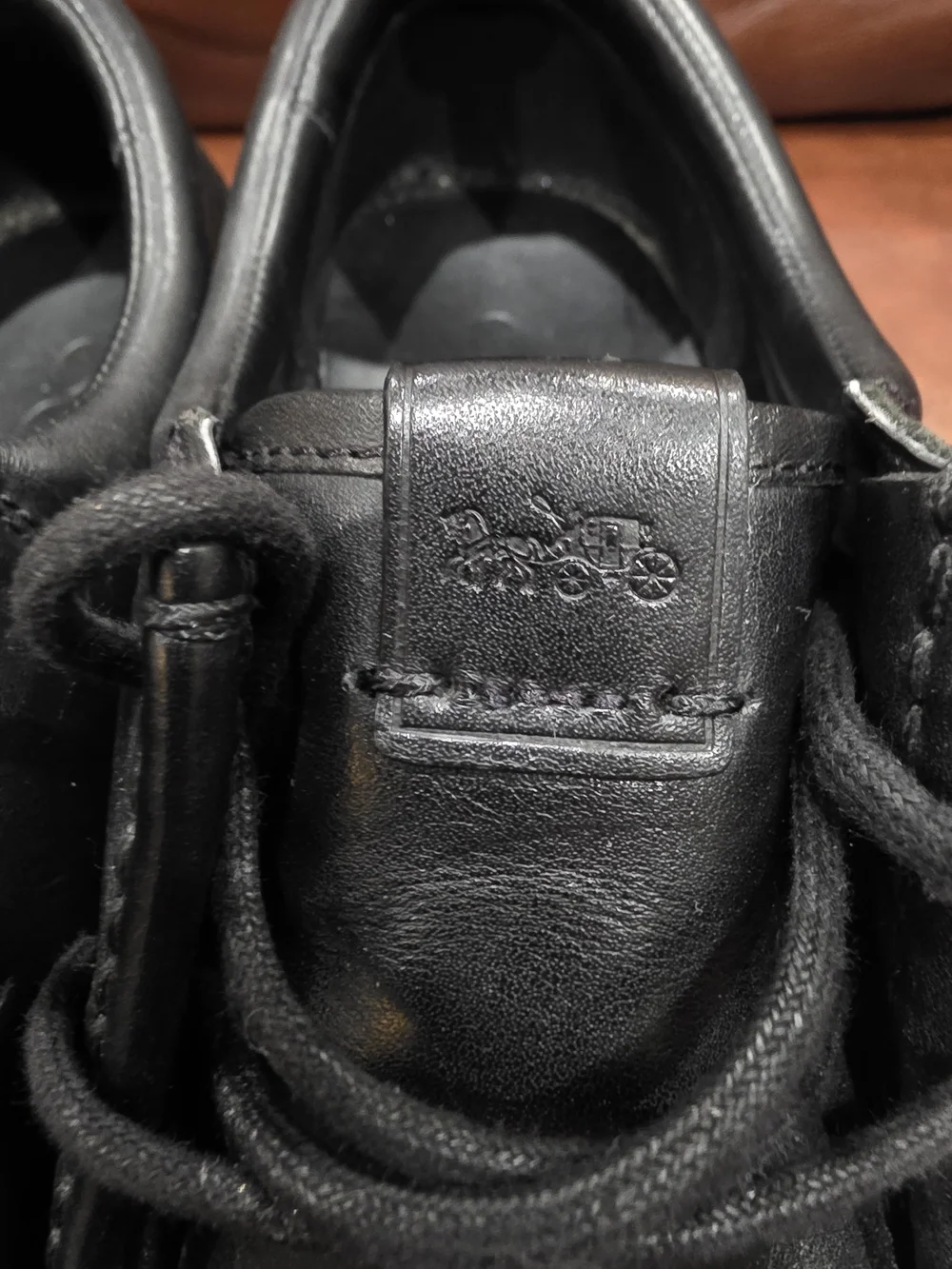 Coach Men's Black Leather Lug-Sole Boots with Cream Contrast Sole